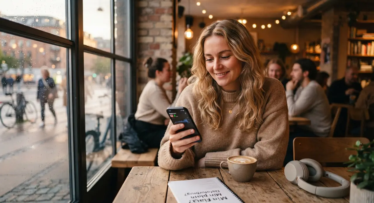 Kvinde tjekker sit dataforbrug på telefonen