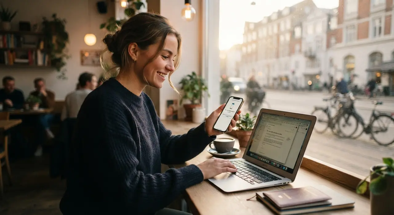 Person opsiger sit mobilabonnement på laptop